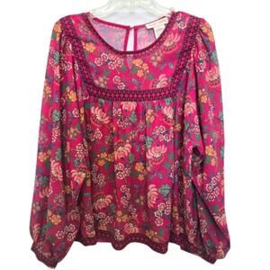 Flying Tomato Womens Blouse Hot Pink Floral Size Large Cottagecore Coquette